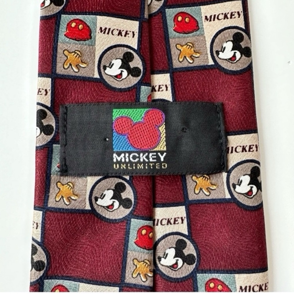 VTG 80s 90s Mickey Unlimited Burgundy Disney Classic Mouse Mouse Tie Retro - Picture 2 of 3